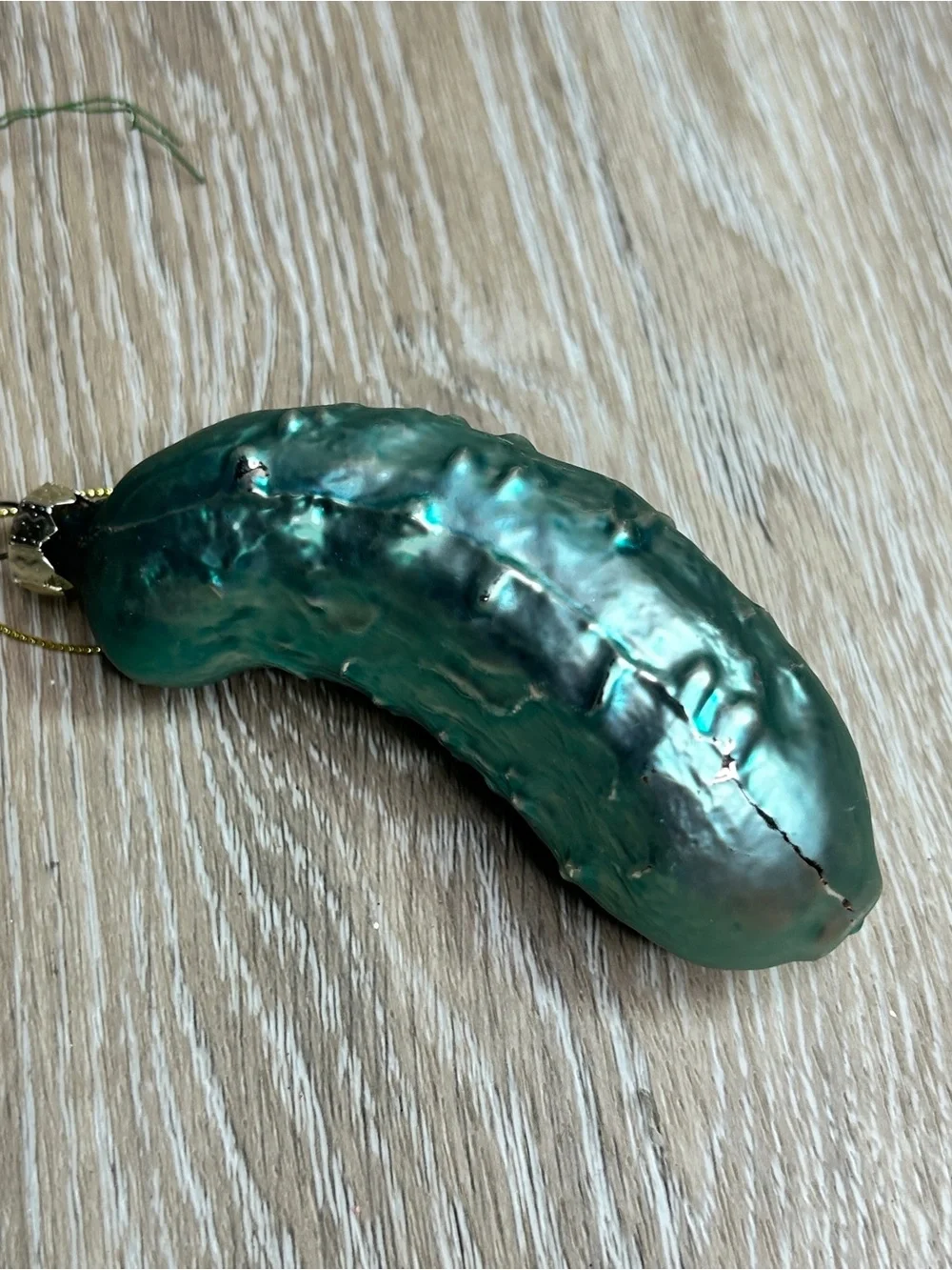 Vintage German Green Glass Pickle Ornament • Christmas Tree Decor • 4 Inch